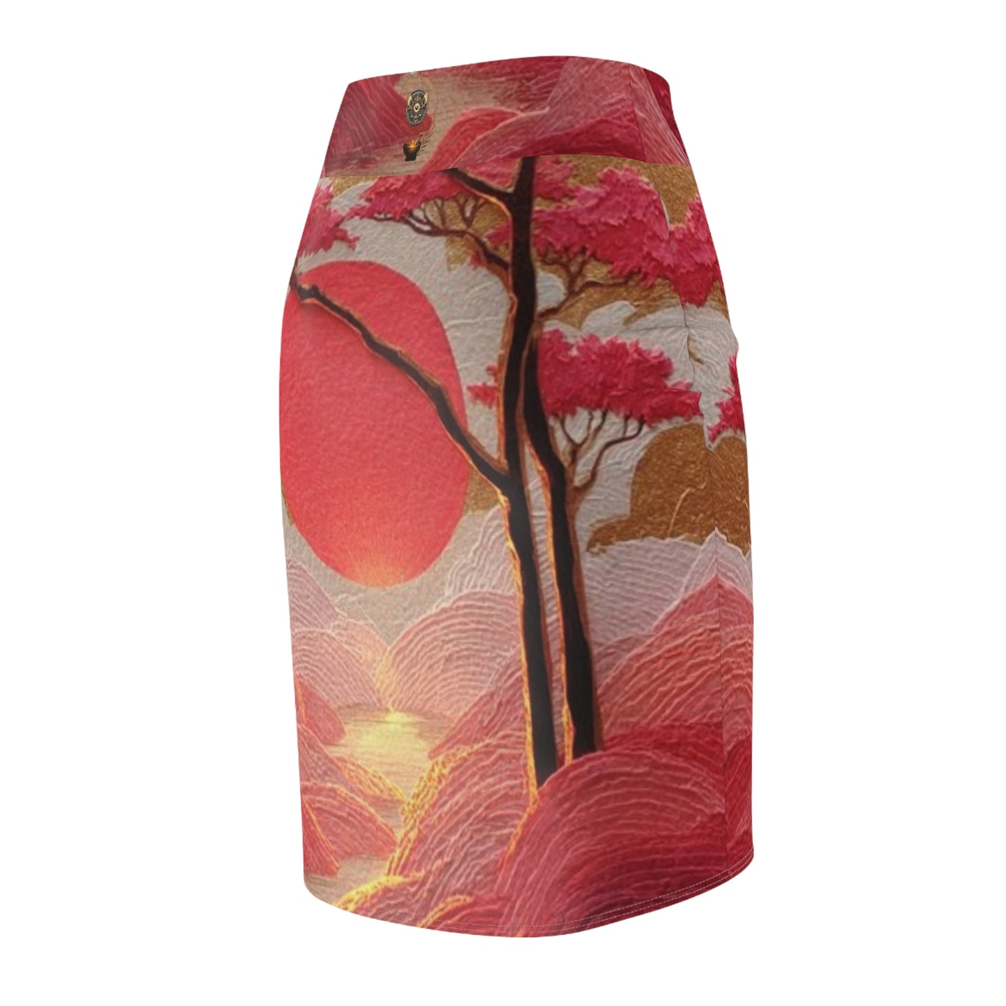 Sakura Dreams Pencil Skirt — Pink Japanese Landscape All-Over Print