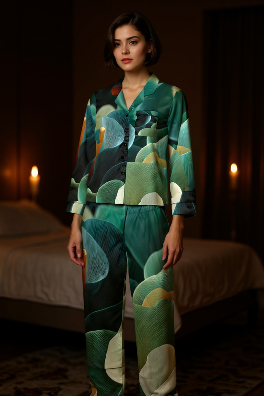 The Emerald Flow - Satin Loungewear Set Women’s Sleepwear