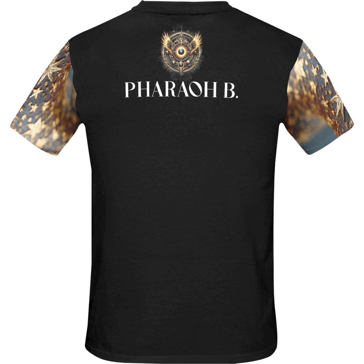 Black t-shirt with 'Pharaoh B.' branding on a white background