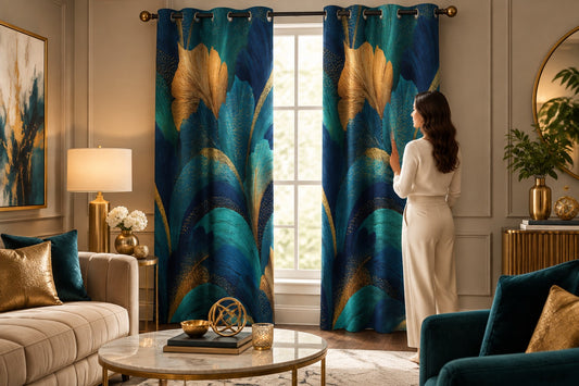 Golden Feathers Blackout Grommet Curtains (Set of 2)