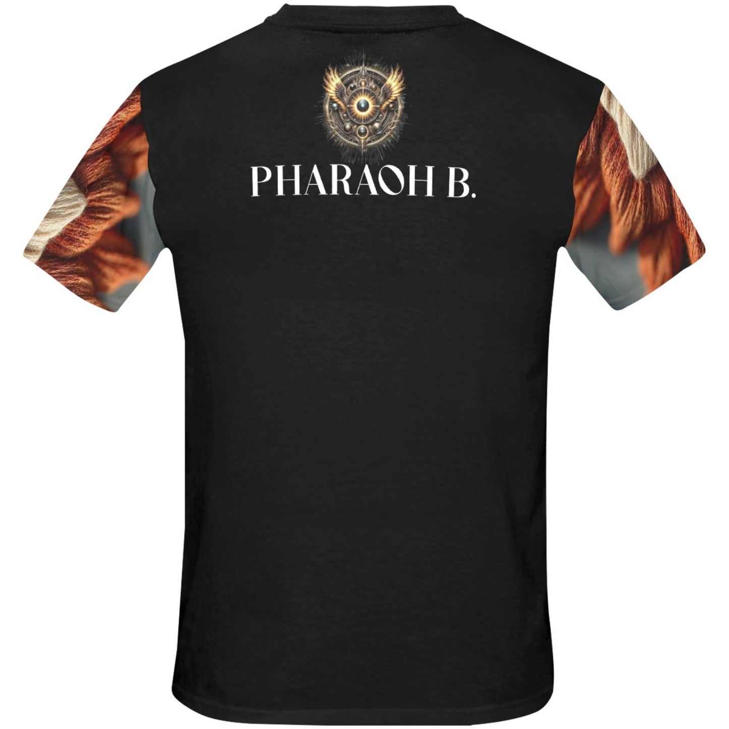 Black t-shirt with 'Pharaoh B.' branding on a white background