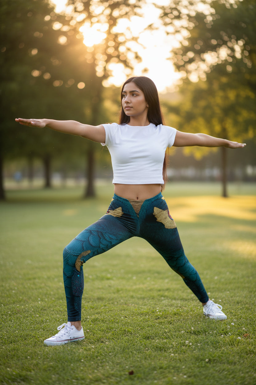 The Guardian's Gaze | Teal Peacock Mythic Leggings