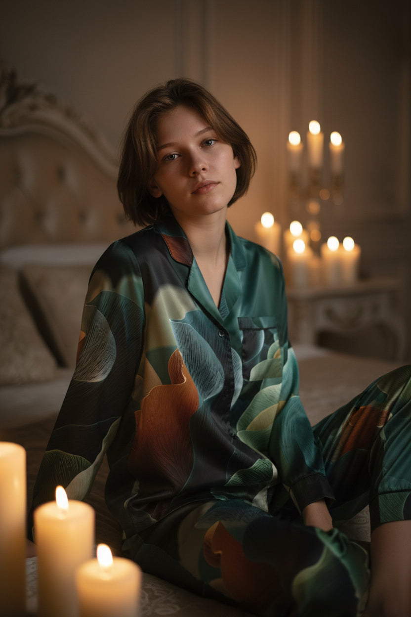 The Emerald Flow - Satin Loungewear Set Women’s Sleepwear