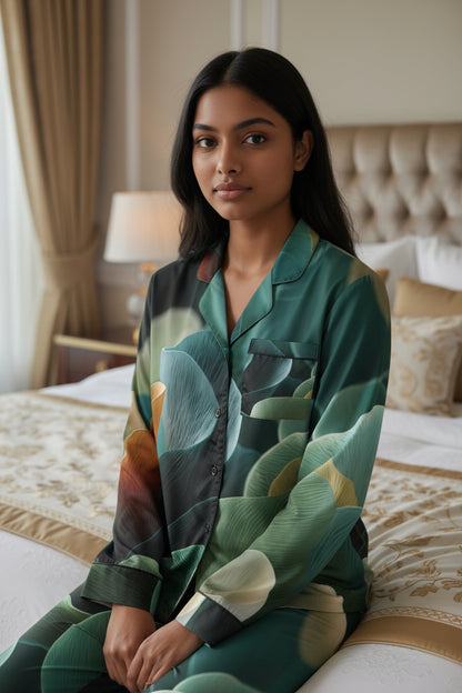 The Emerald Flow - Satin Loungewear Set Women’s Sleepwear
