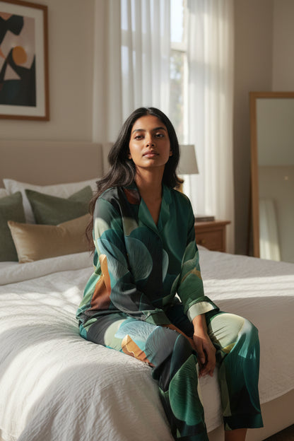 The Emerald Flow - Satin Loungewear Set Women’s Sleepwear