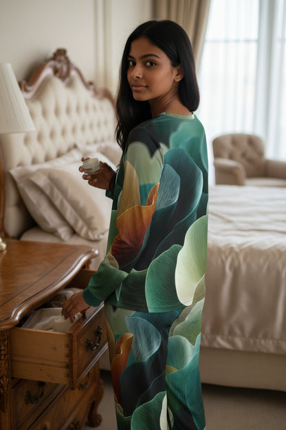 The Emerald Flow - Satin Loungewear Set Women’s Sleepwear