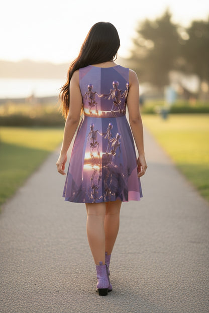 Chrome Eternity – Surreal Pyramid Skater Dress