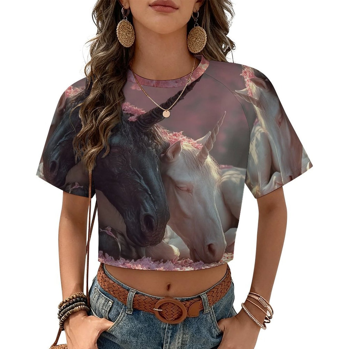 Custom Women's Short Sleeve Crew Neck Cropped Tee Crop T Shirt