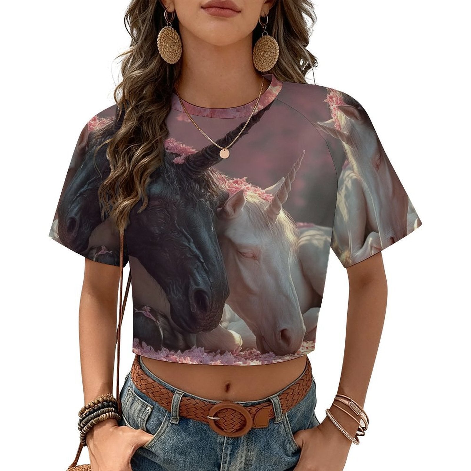 Custom Women's Short Sleeve Crew Neck Cropped Tee Crop T Shirt