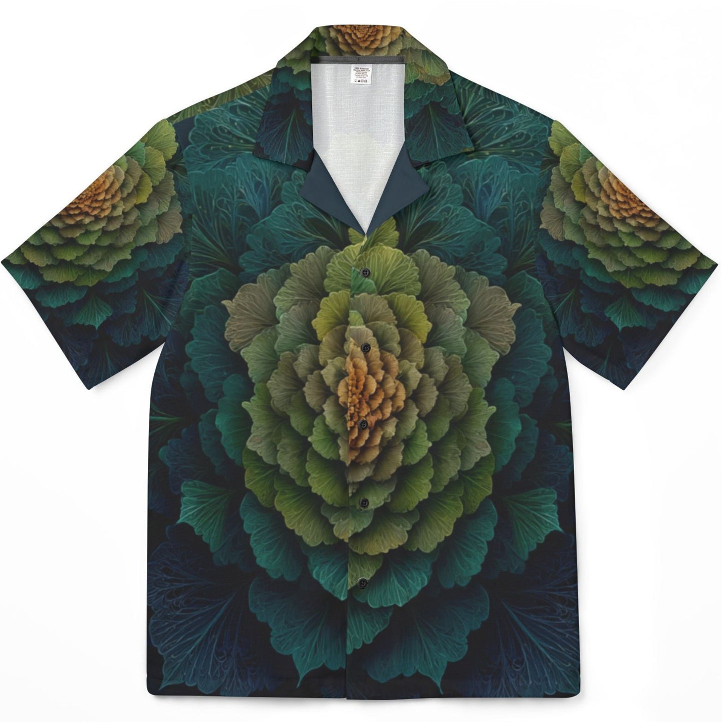 Short-sleeve shirt with a floral pattern on a white background