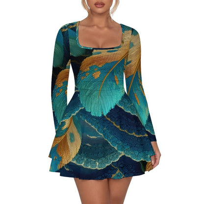Custom Women's Square Neckline Ruffled Mini Dress