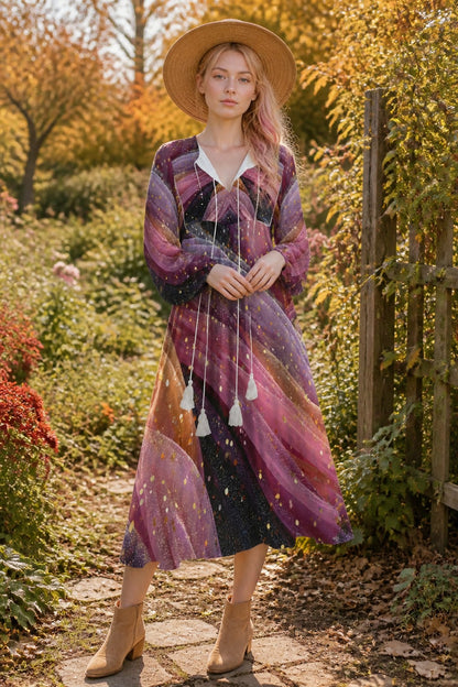 Abstract Flow Tassel Midi Dress