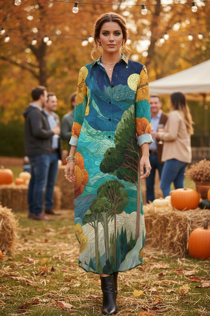 Autumn at Midnight Maxi Shirt Dress
