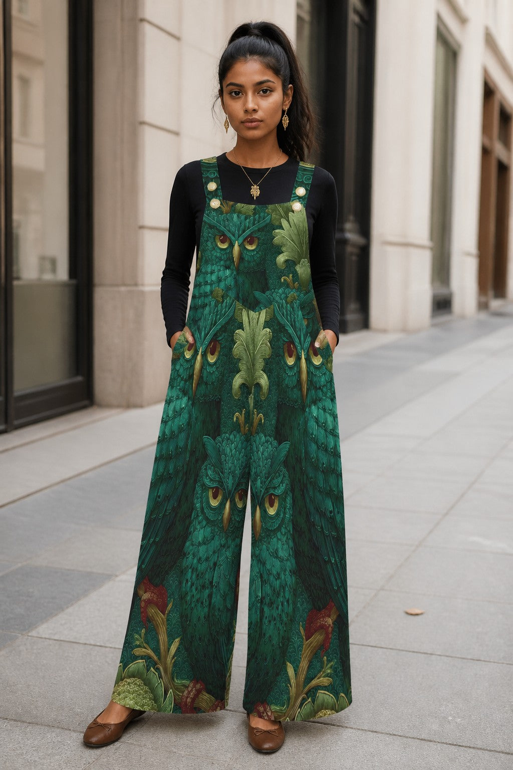 Emerald Forest Owls Dungaree Jumpsuit