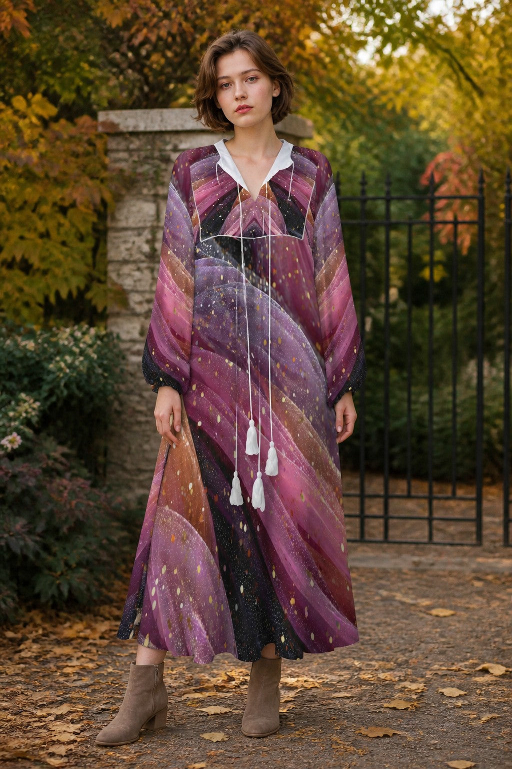 Abstract Flow Tassel Midi Dress