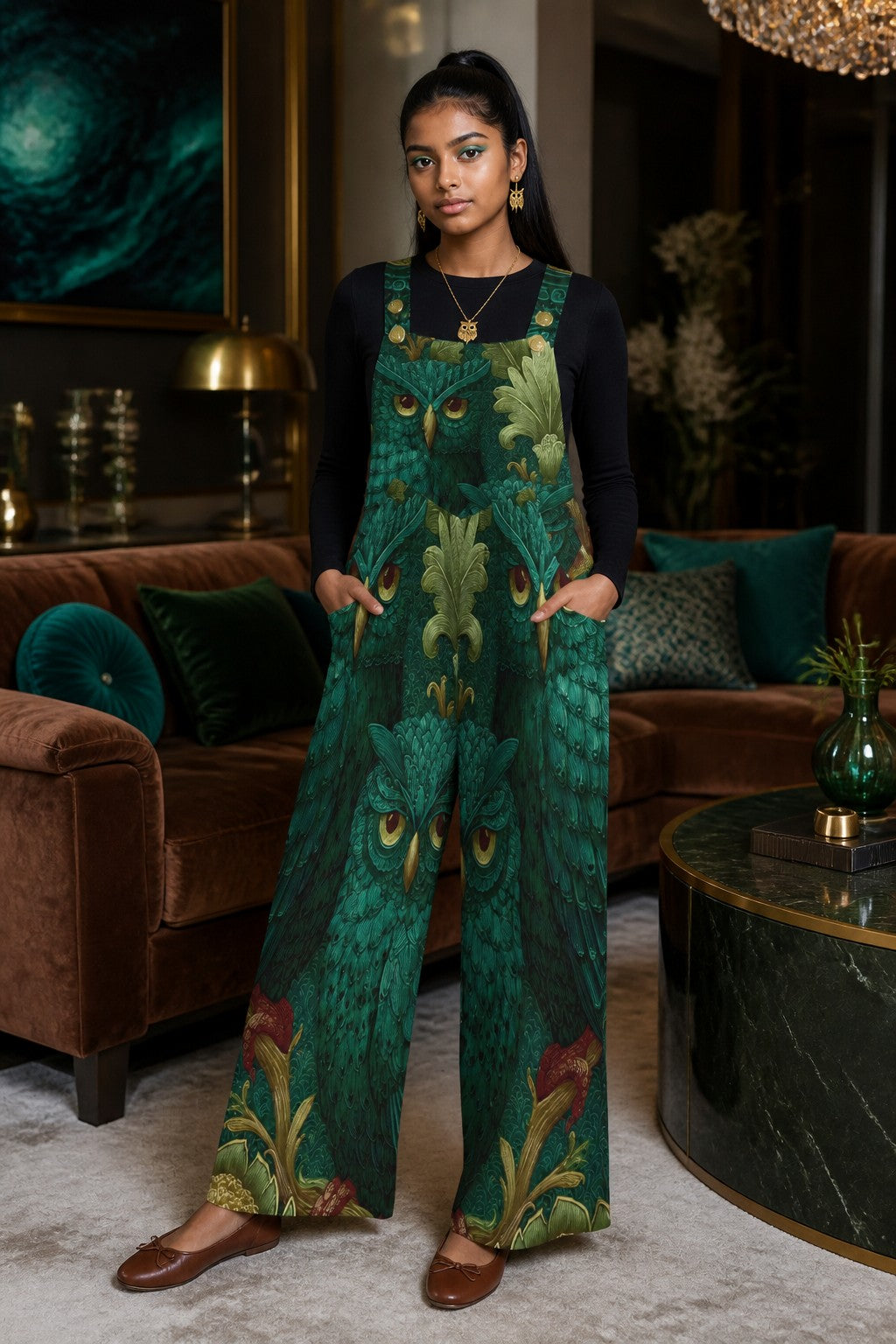 Emerald Forest Owls Dungaree Jumpsuit
