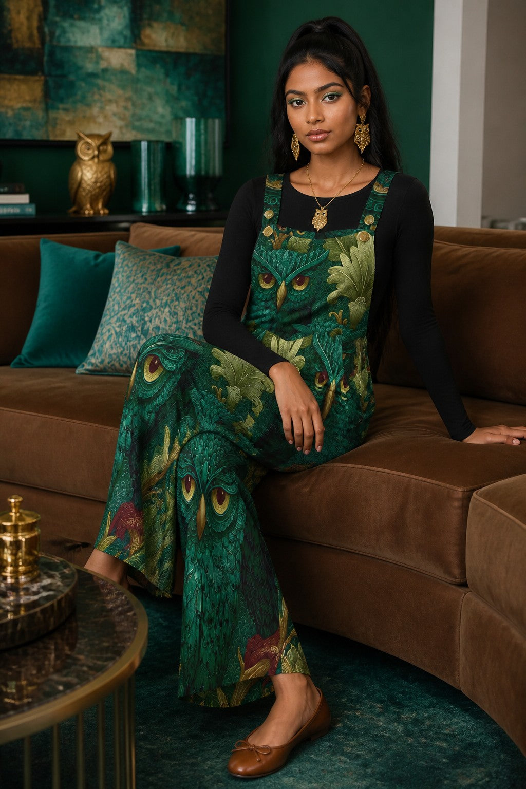 Emerald Forest Owls Dungaree Jumpsuit