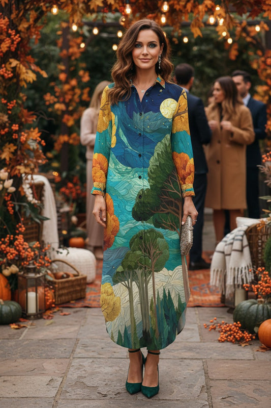 Autumn at Midnight Maxi Shirt Dress