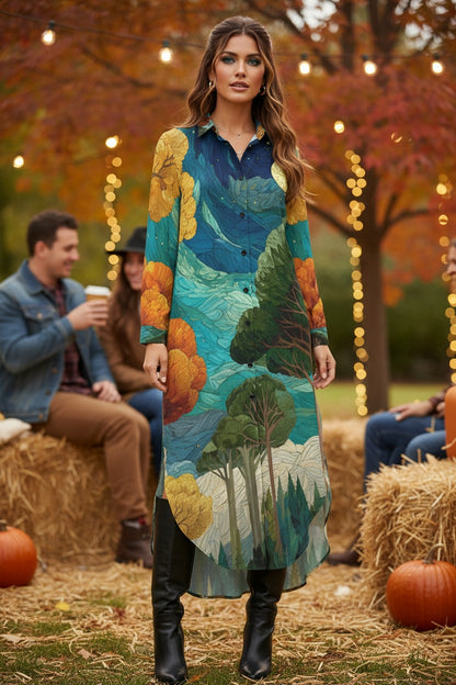 Autumn at Midnight Maxi Shirt Dress