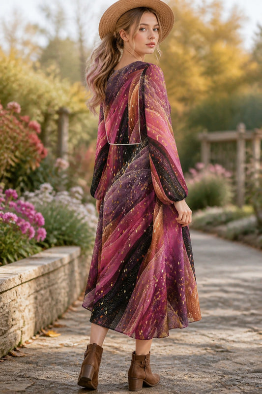 Abstract Flow Tassel Midi Dress