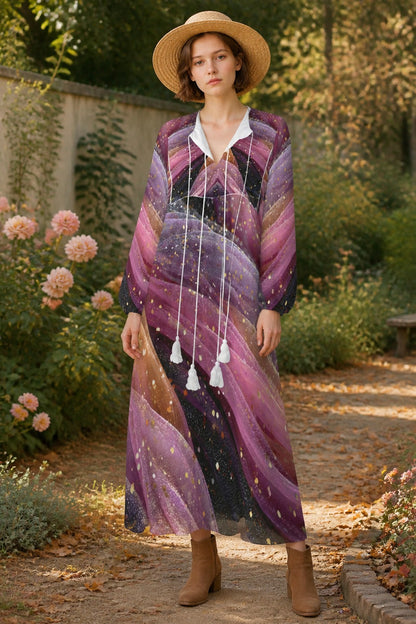 Abstract Flow Tassel Midi Dress