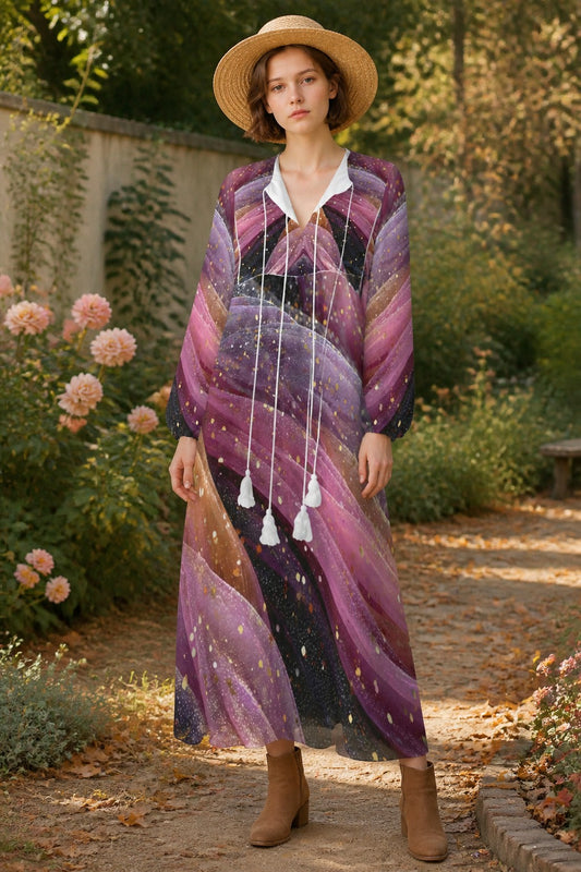 Abstract Flow Tassel Midi Dress