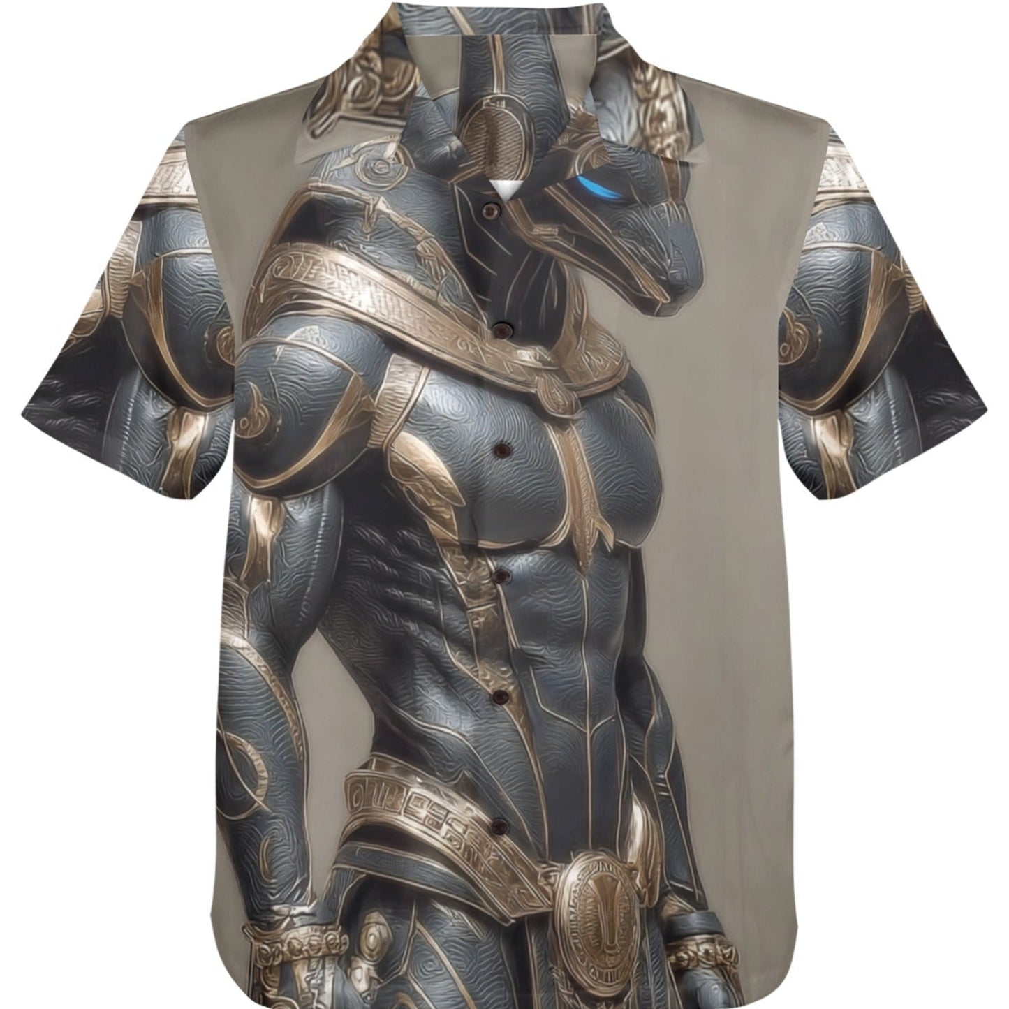 Short-sleeve shirt with fantasy-themed design on a white background