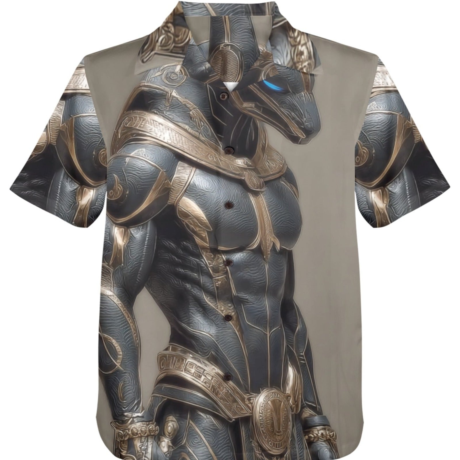 Short-sleeve shirt with fantasy-themed design on a white background