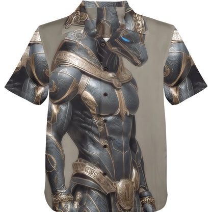 Short-sleeve shirt with fantasy-themed design on a white background