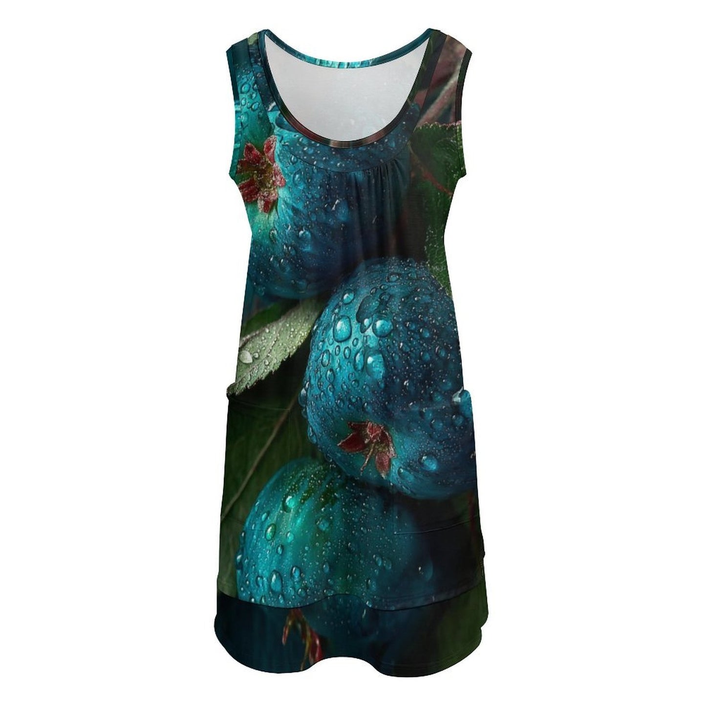 Custom Women's Sleeveless Round Neck Pocketed Ruffle Hem Dress