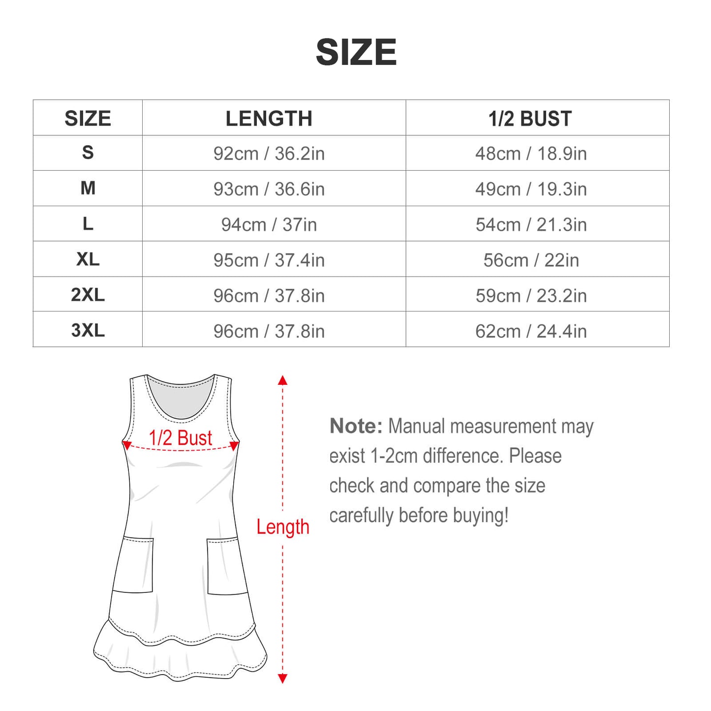 Custom Women's Sleeveless Round Neck Pocketed Ruffle Hem Dress