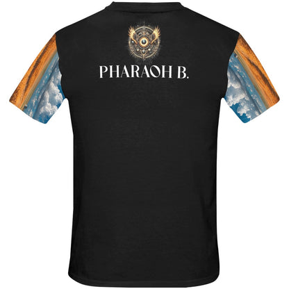 Black t-shirt with 'Pharaoh B.' branding on a white background