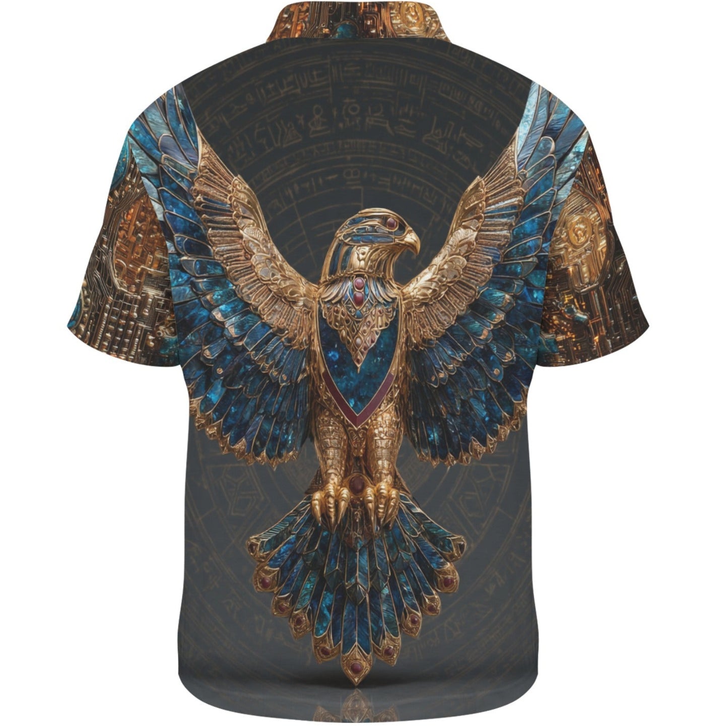 Short-sleeve shirt with an eagle design on a white background