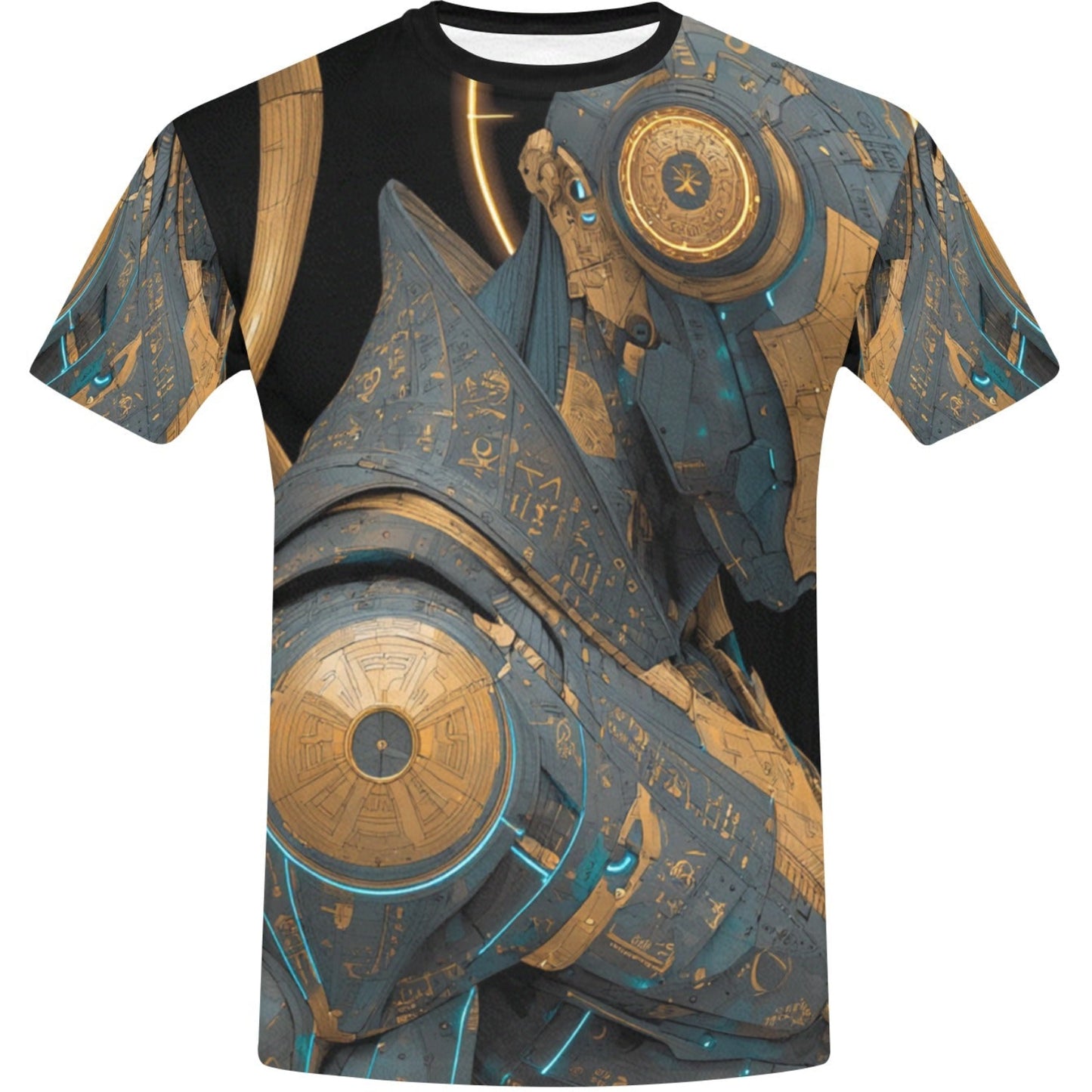 T-shirt with intricate design featuring gears and mechanical elements on a white background