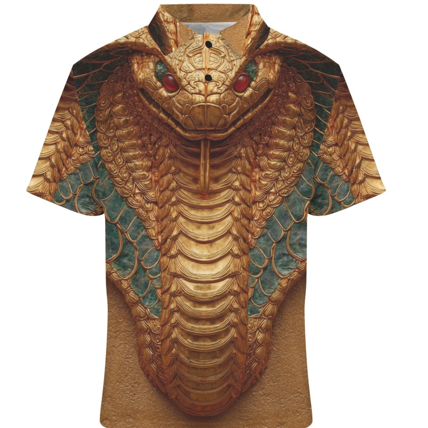 Short-sleeve shirt with snake design on a white background