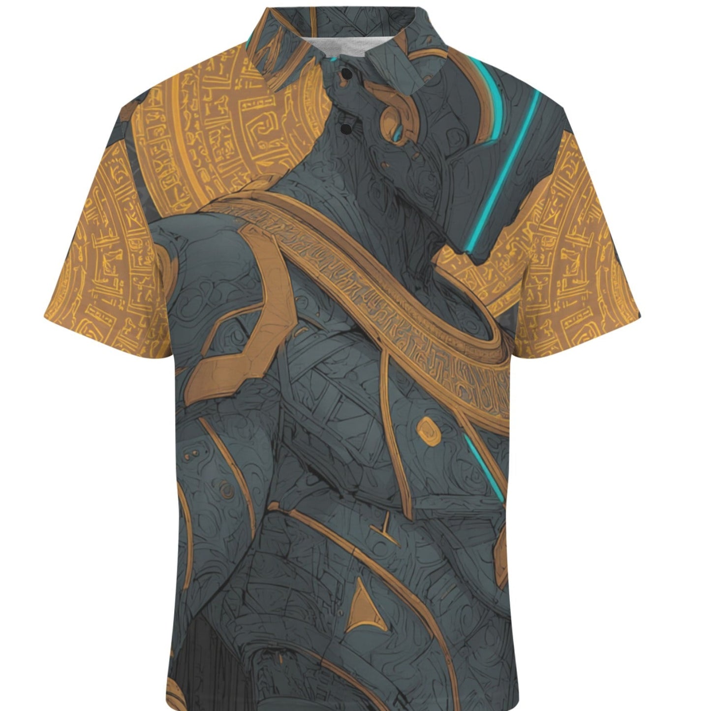 Short-sleeve shirt with intricate design on a white background