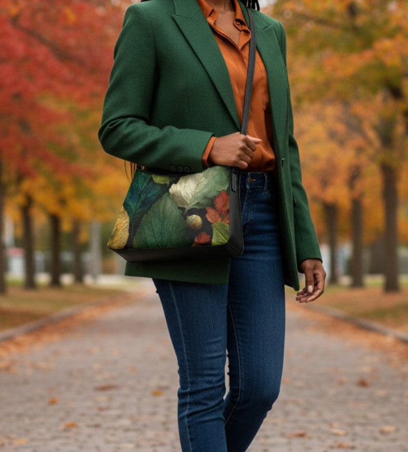 Autumn Hojas Pebbled Leather Bucket Bag