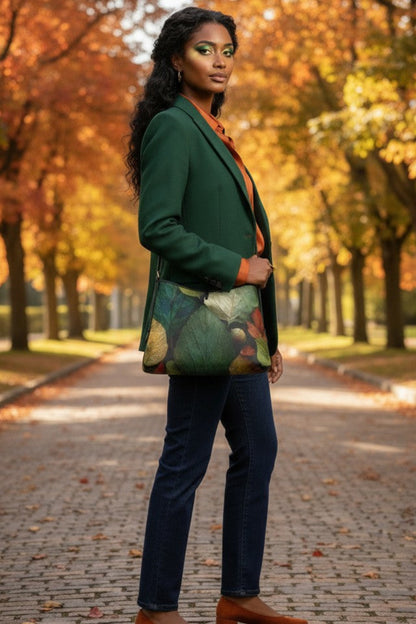 Autumn Hojas Pebbled Leather Bucket Bag