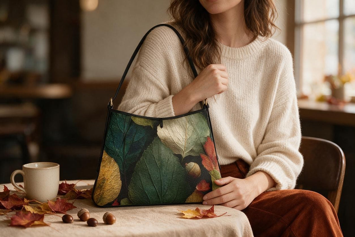Autumn Hojas Pebbled Leather Bucket Bag