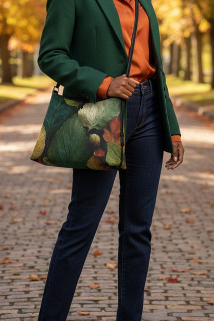 Autumn Hojas Pebbled Leather Bucket Bag