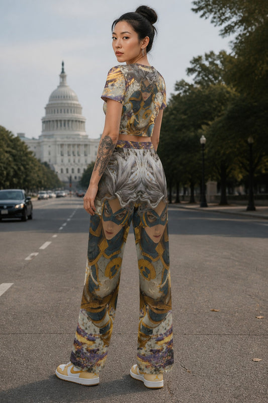 A woman stands on a city street with the U.S.