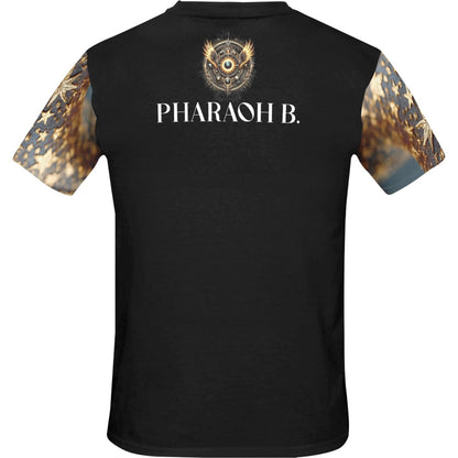 Black t-shirt with 'Pharaoh B.' branding on a white background