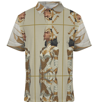 T-shirt with a graphic design of a person in an ancient Egyptian costume on a white background