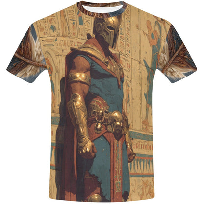 T-shirt with an Egyptian warrior design on a white background