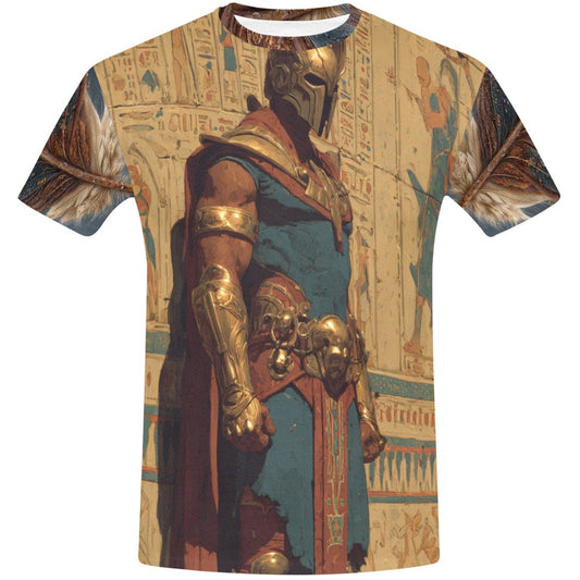 T-shirt with an Egyptian warrior design on a white background