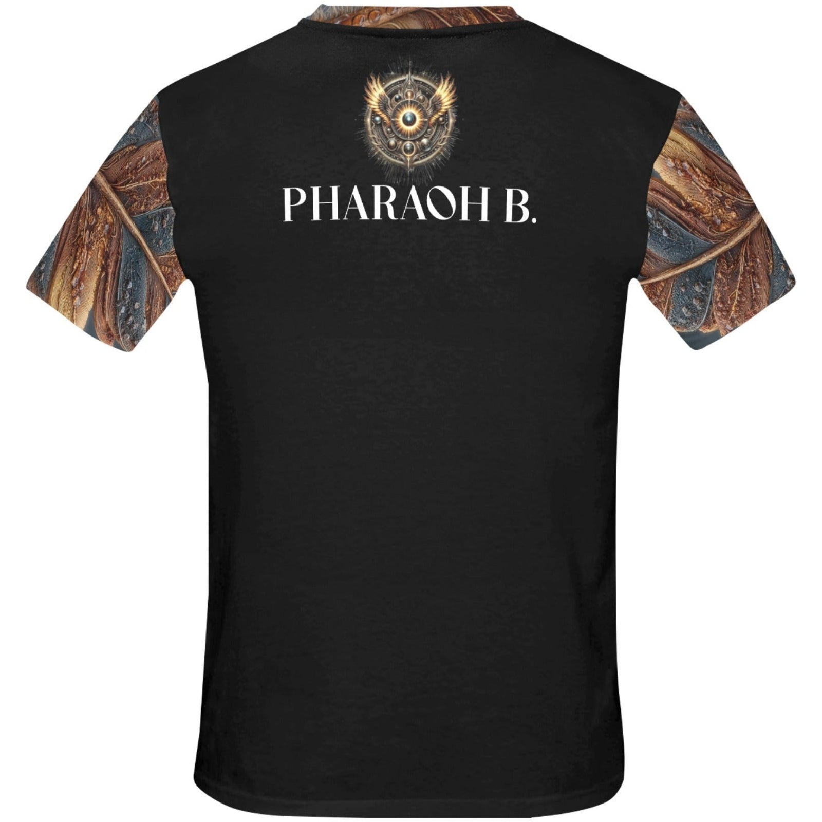 Black t-shirt with 'Pharaoh B.' branding on a white background