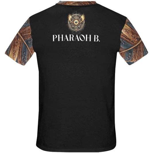 Black t-shirt with 'Pharaoh B.' branding on a white background