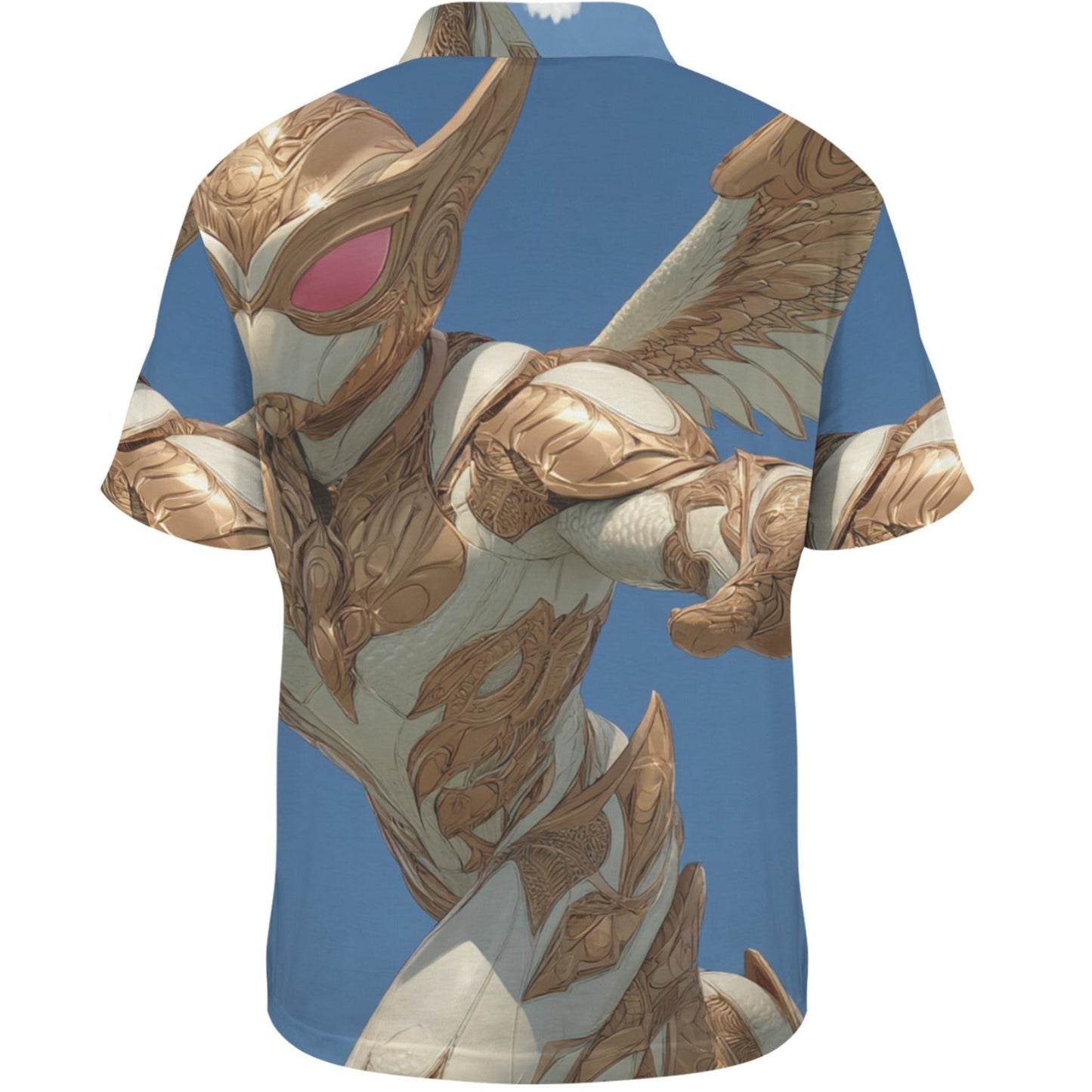 Short-sleeve shirt with a superhero design on a blue background