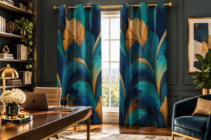 Golden Feathers Blackout Grommet Curtains (Set of 2)