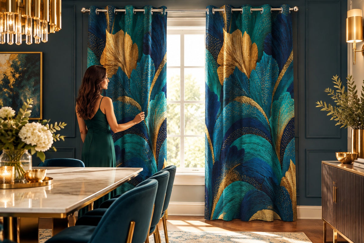Golden Feathers Blackout Grommet Curtains (Set of 2)